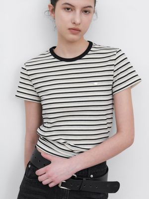 STRIPE SEMI CROP SLIM TEE (T-7163)