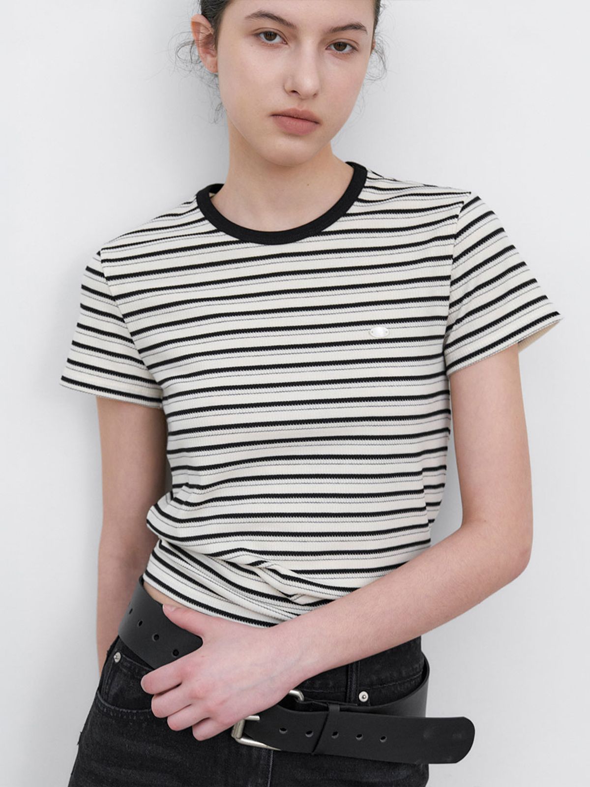 아틀리에 나인(ATELIER NAIN) STRIPE SEMI CROP SLIM TEE (T-7163)