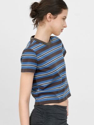 MULTI STRIPE SEMI CROP SLIM TEE (T-7162)