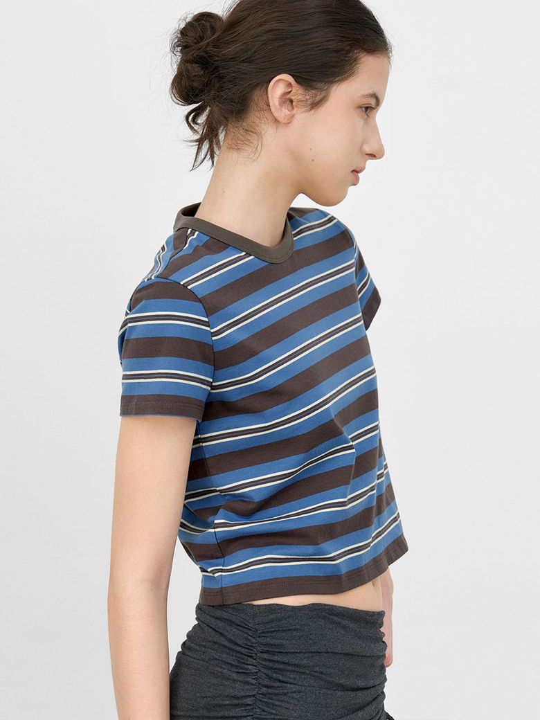 MULTI STRIPE SEMI CROP SLIM TEE (T-7162)