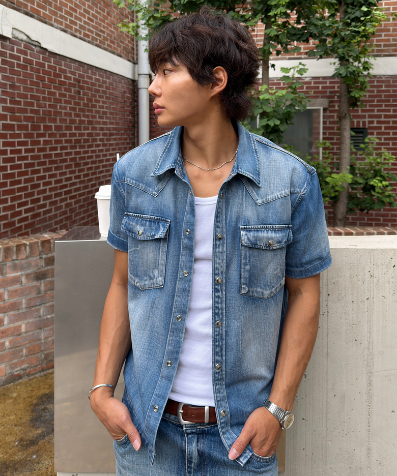 할리 웨스턴 데님 하프 셔츠 (2 COLOR)