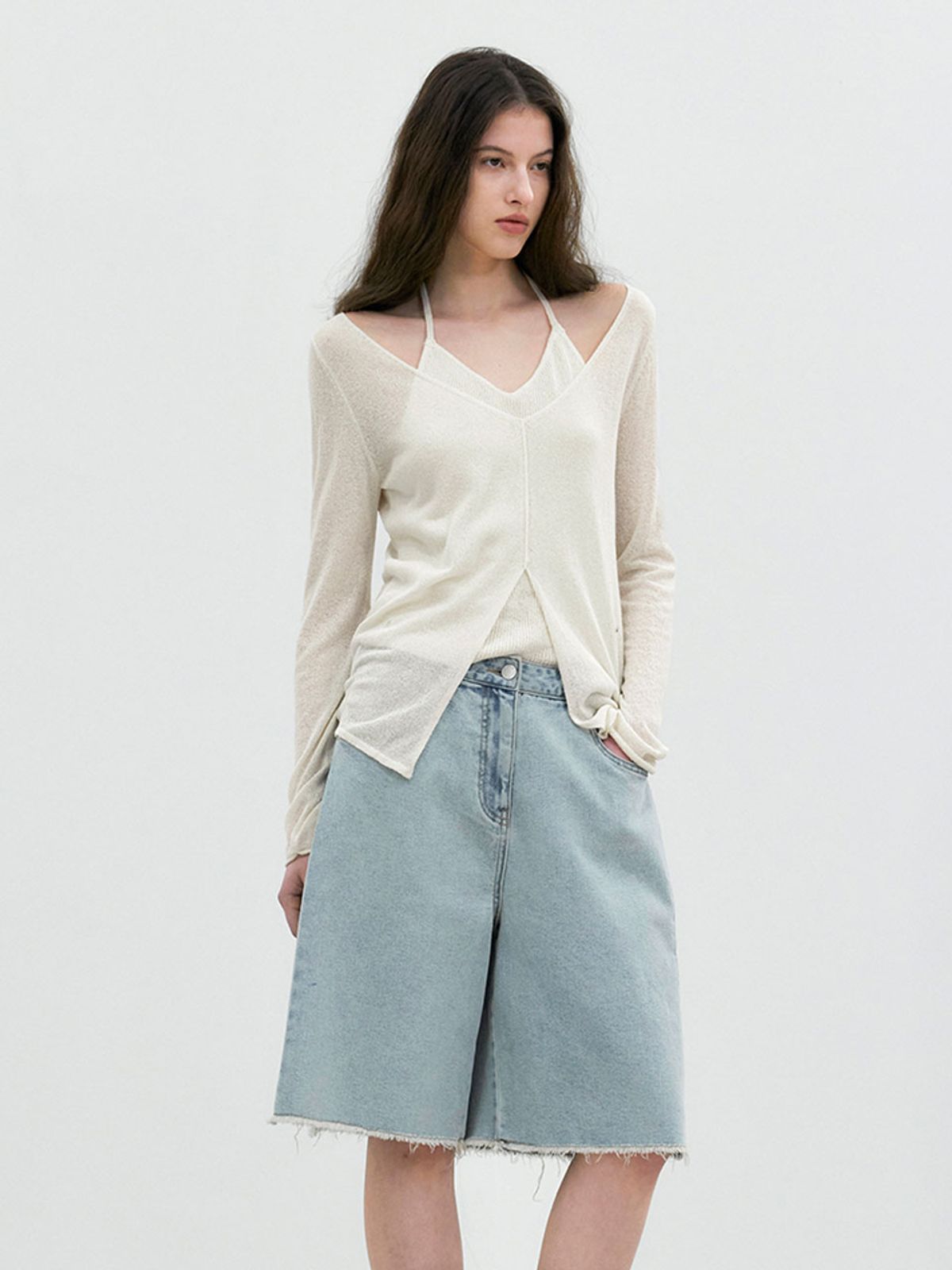 아틀리에 나인(ATELIER NAIN) SUMMER BOUCLE LAYERD HALTER NECK KNIT TOP (T-7241)