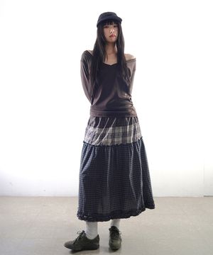 체크프릴스커트-네이비