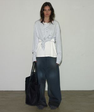 LAYERED HENLEY TOP GRAY