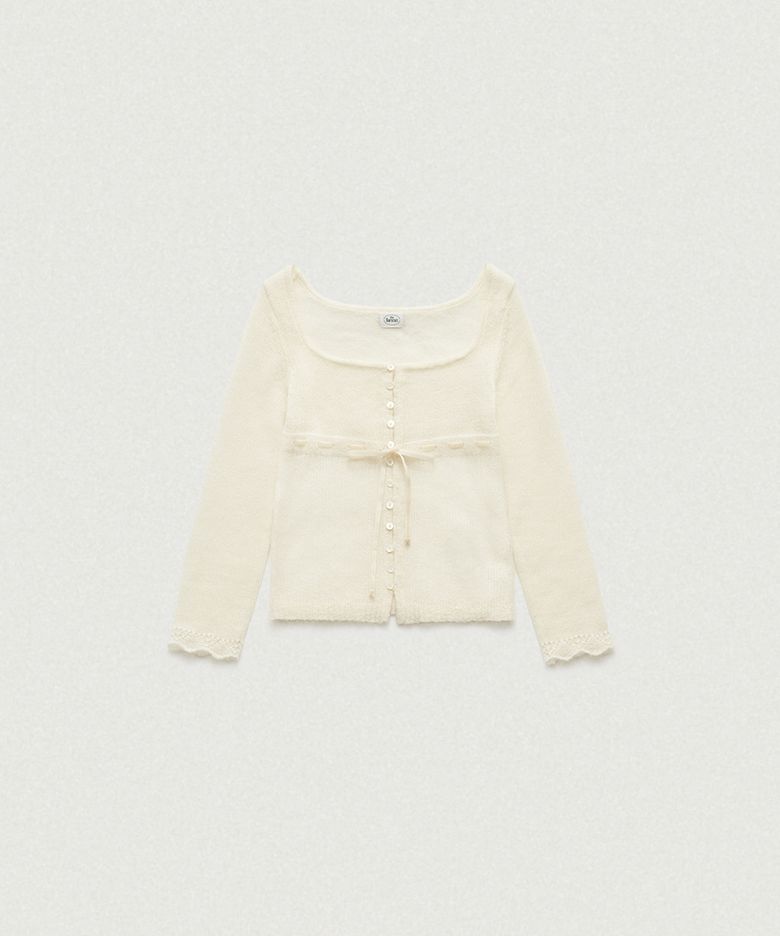 Velin Tie Mohair Knit Cardigan_Ivory