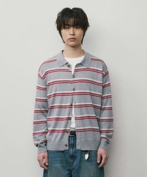 스트라이프 니트 가디건_GREY