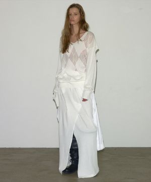 T LAYERED LONG SLIT SKIRT IVORY