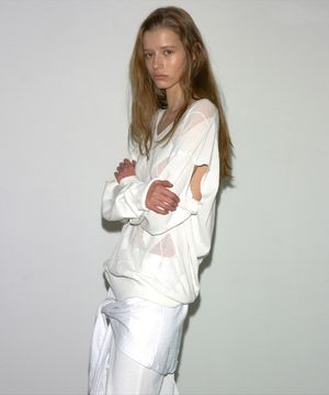 SHEER ARGYLE V-NECK KNIT IVORY