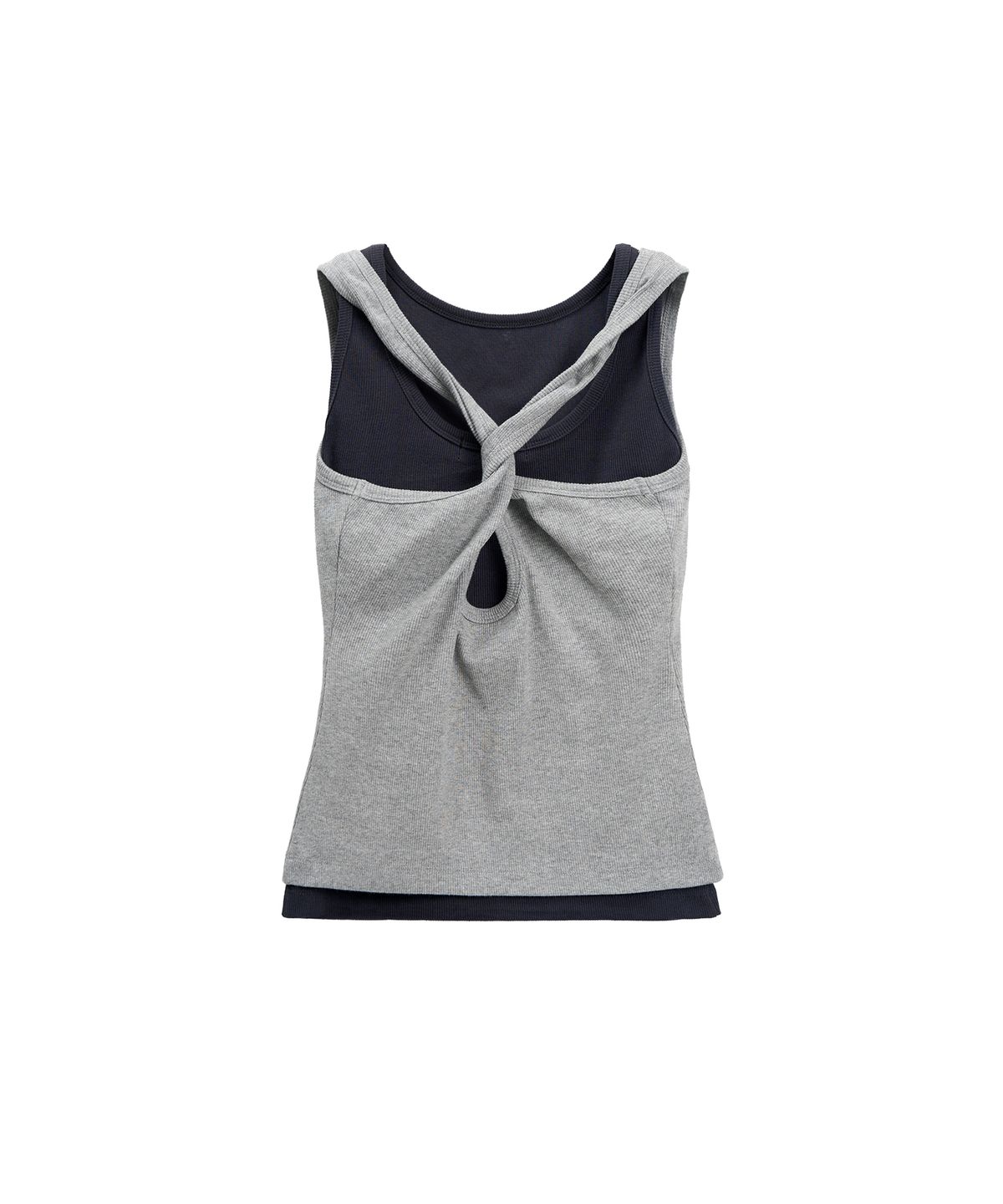 페플리(PEPLEE) [Set] Layered Cross Sleeveless Top (Navy/Grey)