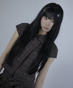 코지 체크 셔츠 블라우스-브라운