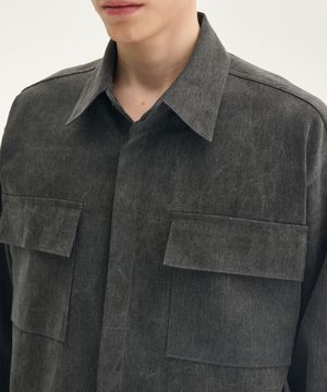 워시드 크롭 셔츠 자켓_블랙