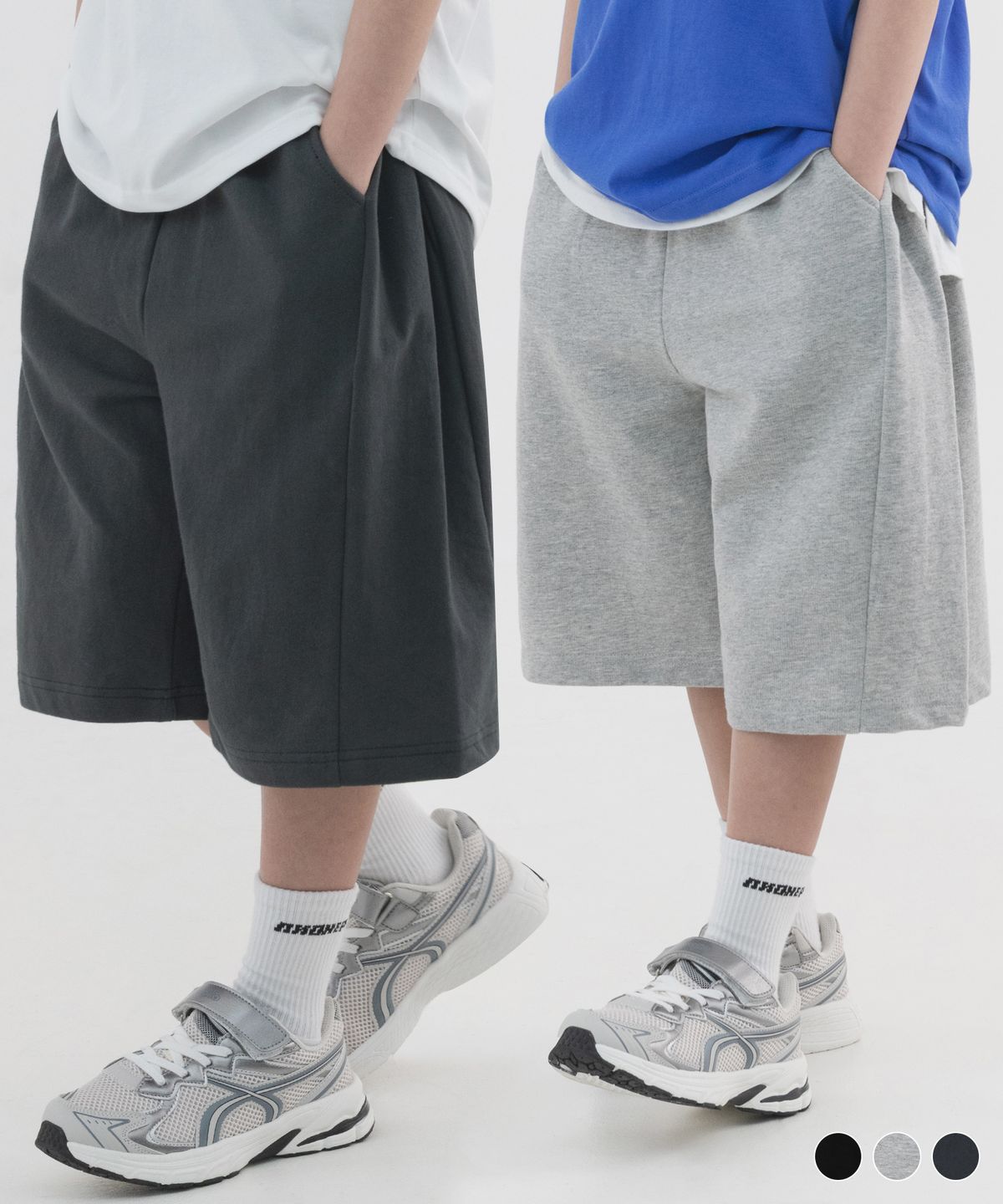 피아네르 키즈(PIANER KIDS) [2 PACK] 옆주름 버뮤다 스웨트 쇼츠 (3color)