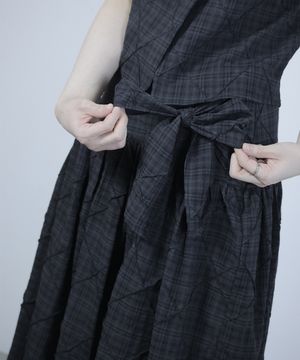 코지 체크 리본 스커트-블랙