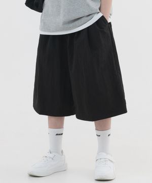 나일론 투턱 와이드 하프팬츠 (블랙)