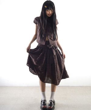 코지 체크 리본 스커트-브라운