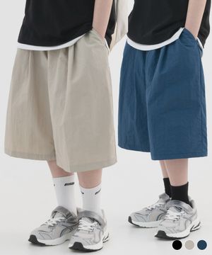 [2 PACK] 나일론 투턱 와이드 하프팬츠 (3color)
