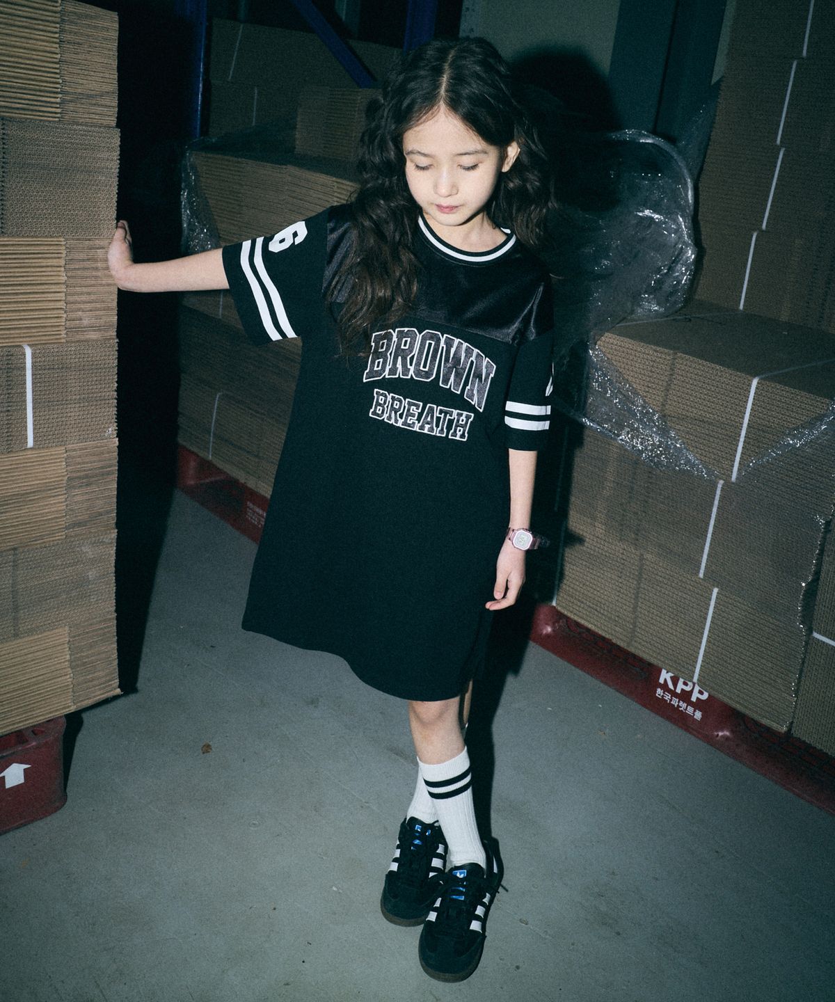 브라운브레스 키즈(BROWNBREATH KIDS) KIDS GIRL SATIN BLOCK ONE PIECE - BLACK