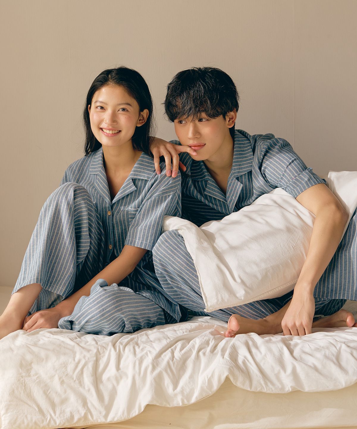 울랄라파자마(ULLALA PAJAMAS) 시오 반팔 긴바지 여성페어 블루 (21수)