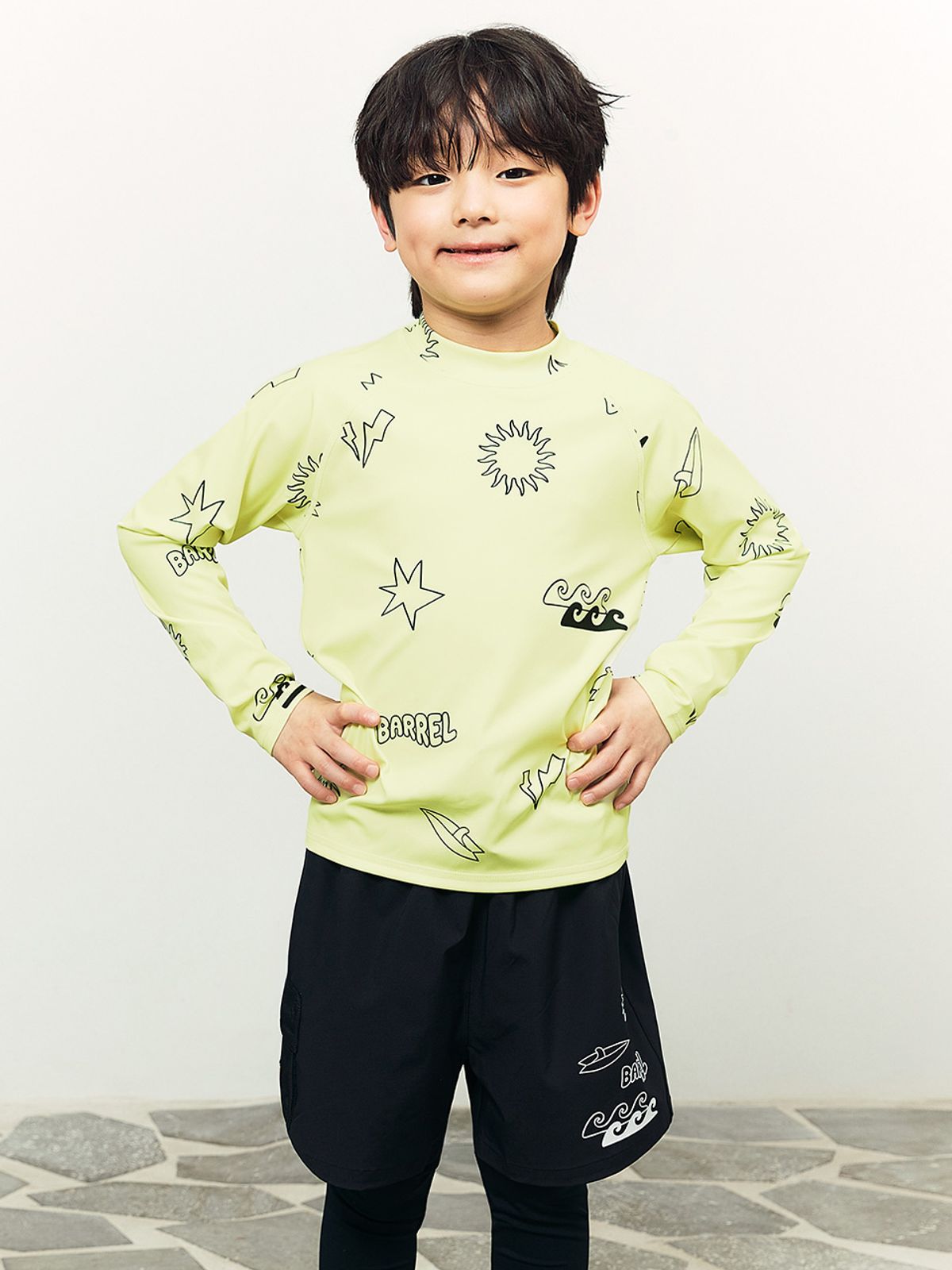 배럴(BARREL) 키즈 스탬프 래쉬가드 라임 (B6SKWRG311LIM)