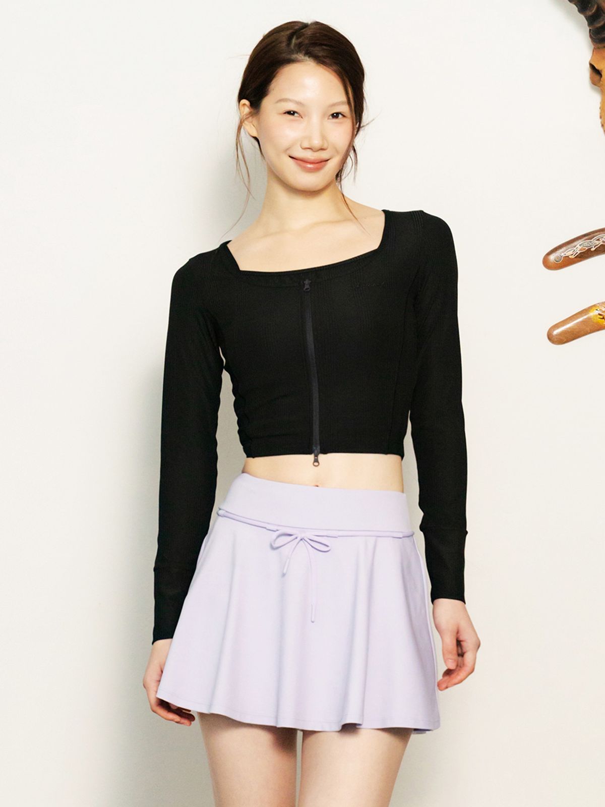 배럴(BARREL) 우먼 골지 크롭 집업 래쉬가드 블랙 (B6SWWCZ011BLK)