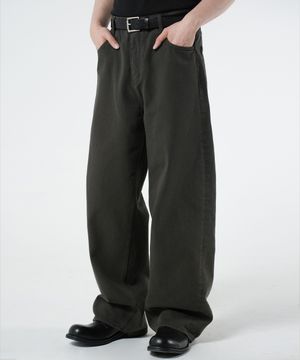 WIDE CURVED COTTON PANTS [CHARCOAL]