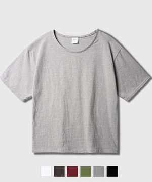 보이 크롭 U넥 반팔티셔츠 그레이 KJST2691