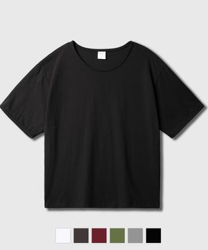 보이 크롭 U넥 반팔티셔츠 블랙 KJST2691