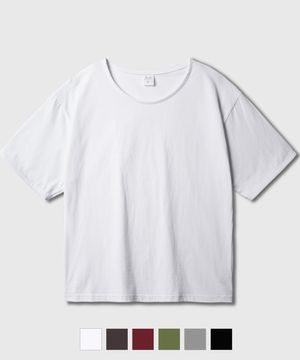 보이 크롭 U넥 반팔티셔츠 화이트 KJST2691