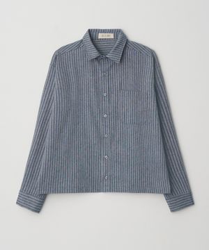 핀턱 스트라이프 크롭 셔츠_블루