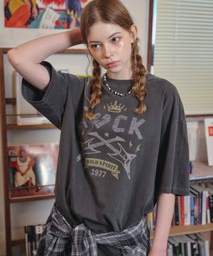 락크라운 피그먼트 반팔티 스모크블랙