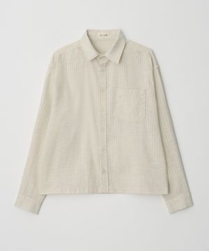 핀턱 스트라이프 크롭 셔츠_베이지