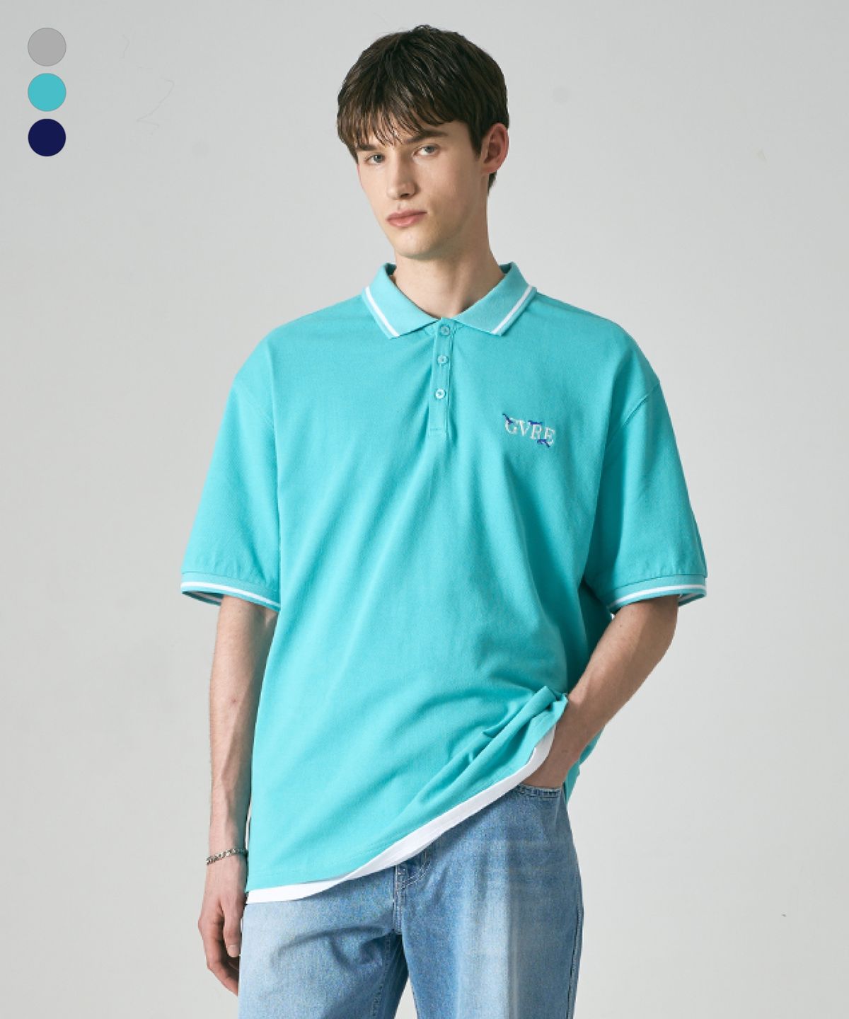 그루브라임(GROOVE RHYME) 돌고래 로고자수 카라 티셔츠 (GVRE DOLPHIN LOGO COLLAR T-SHIRTS) (LRRMCTC362M)
