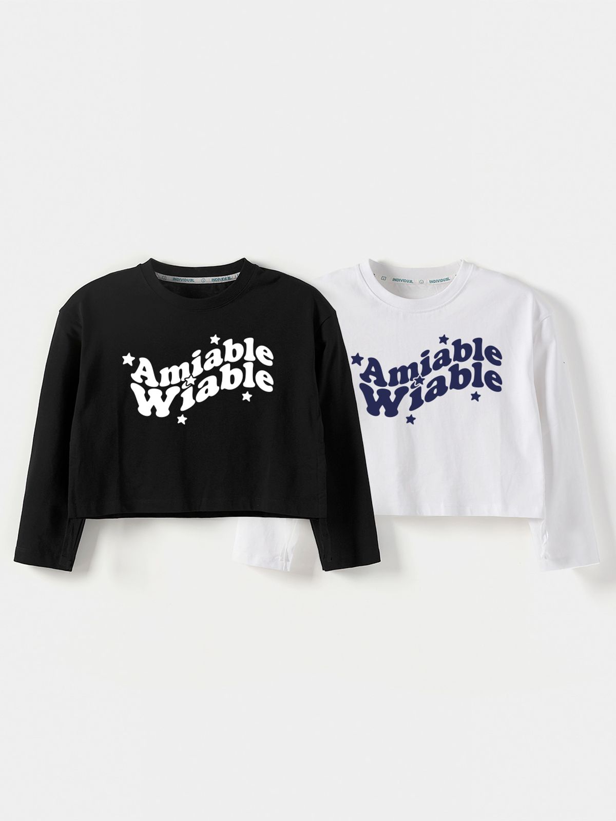 인디비주엘(INDIVIDUEL) 웨이브 아트웍 긴팔 티셔츠 - 2 COLOR