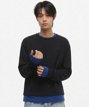 [온플릭xDNSR] 레이어드 보트넥 롱슬리브 블랙/블루