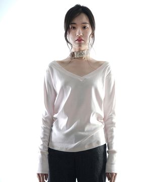 루즈 브이넥 롱 슬리브-브라이트핑크