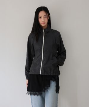Shiny Back Drawstring Windbreaker (Charcoal)