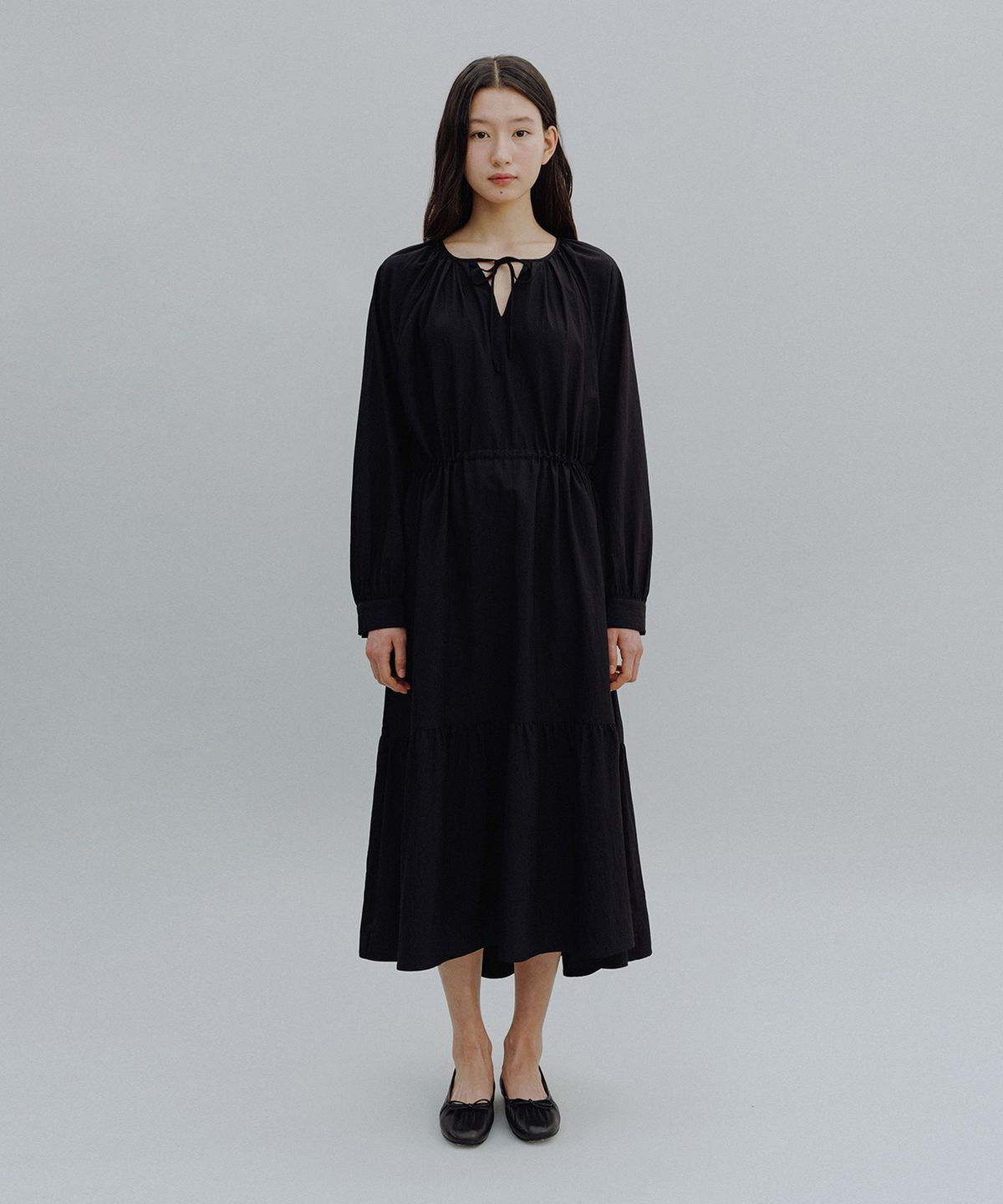 망고매니플리즈(MANGO MANY PLEASE) SOPIA SHIRRING ONE PIECE_BLACK