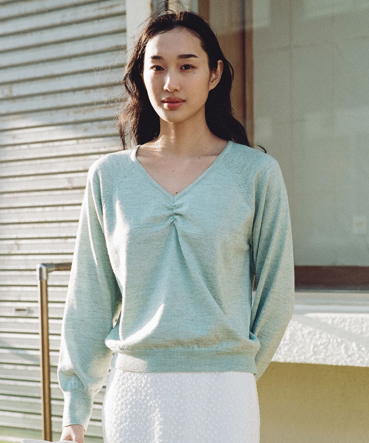 망고매니플리즈(MANGO MANY PLEASE) MARY V NECK KNIT_MINT