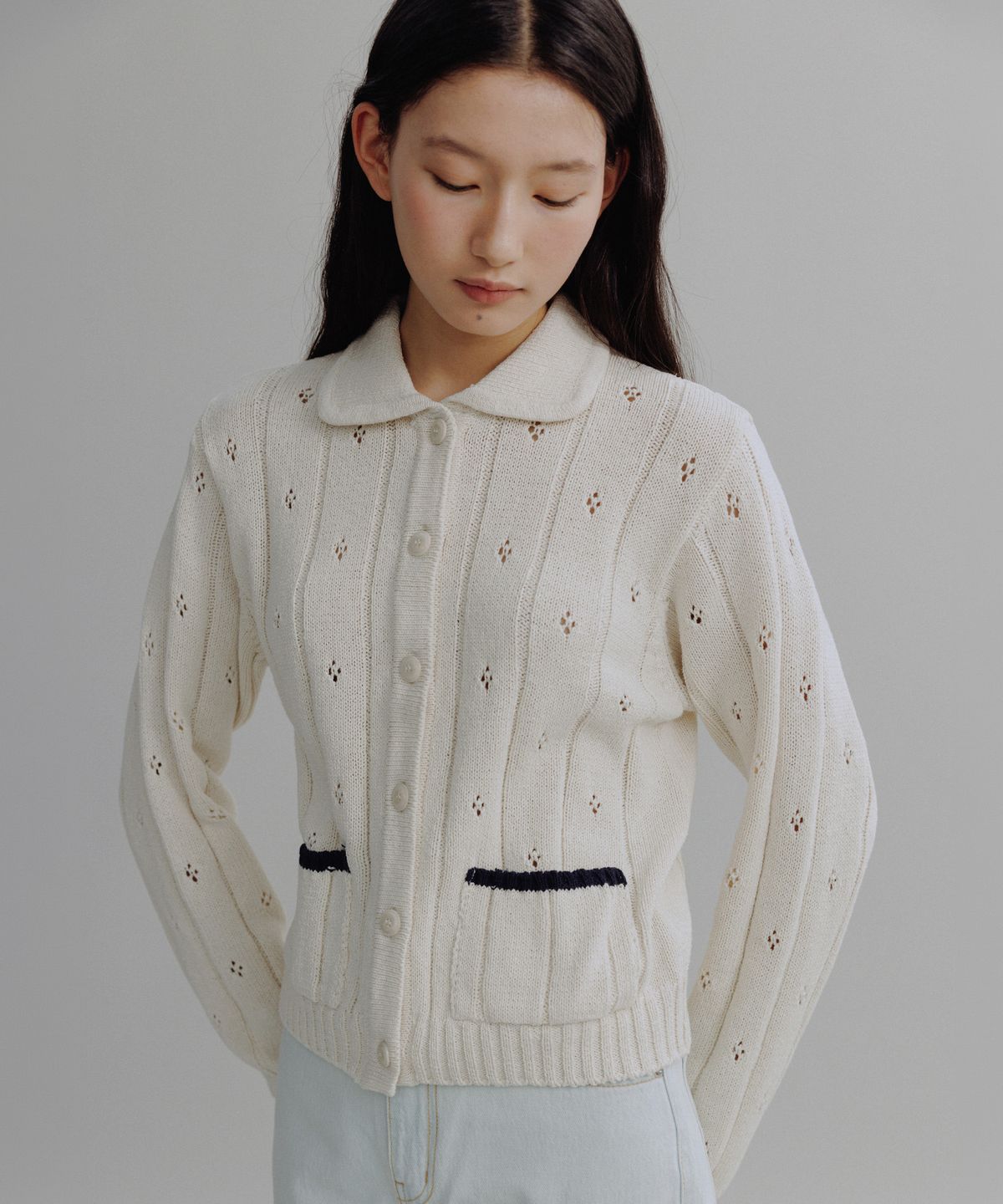 망고매니플리즈(MANGO MANY PLEASE) CORY PUNCHING CARDIGAN_CREAM