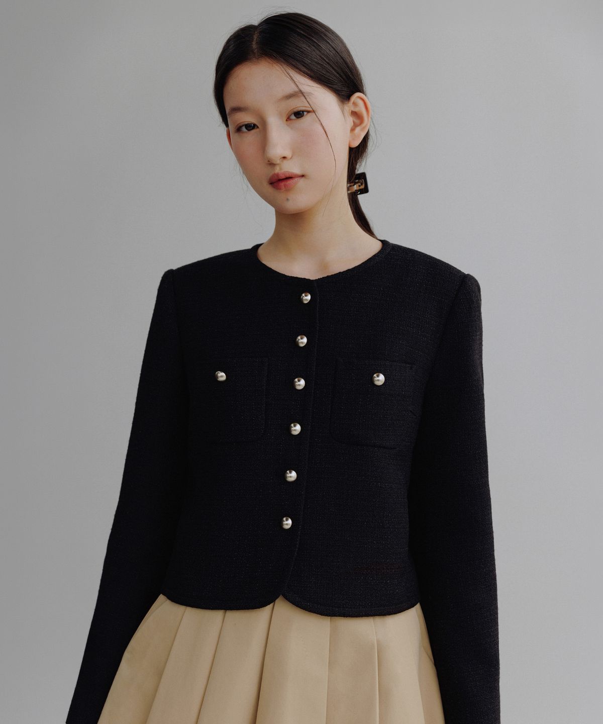 망고매니플리즈(MANGO MANY PLEASE) MOI TWEED JACKET_BLACK