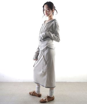 슬림 롱 스커트-그레이 스트라이프