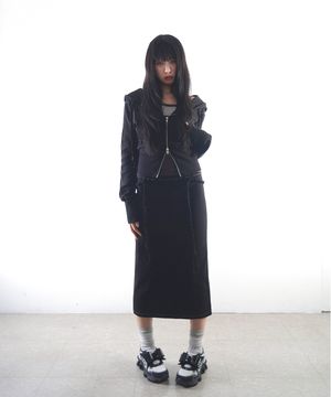 슬림 롱 스커트-블랙