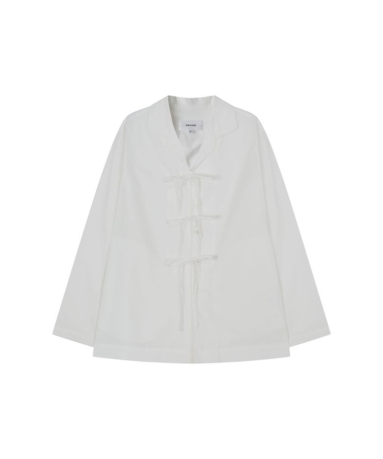COTTON TIE-FRONT LS SHIRT (WHITE)