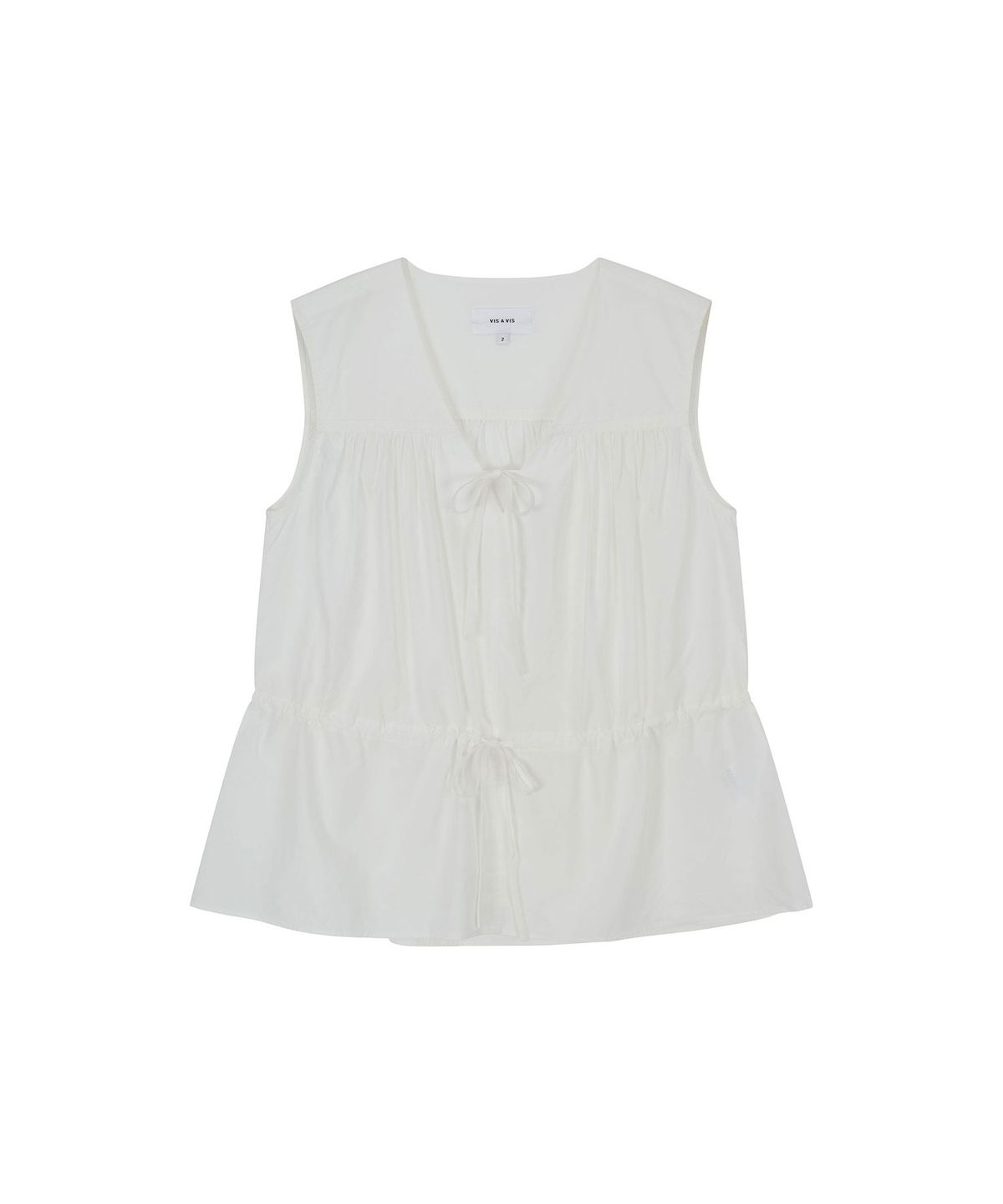 비자비(VIS A VIS) SLEEVELESS LACE TRIMMED  GATHERED BLOUSE (WHITE)