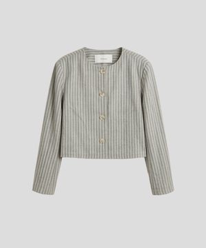 핀스트라이프 크롭 라운드 재킷 [베이지/브라운]