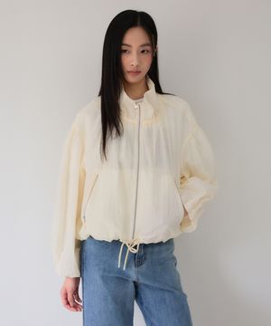 Shirred Volume Zip-Up Jumper (Beige)