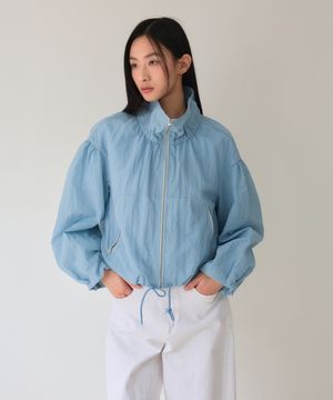 Shirred Volume Zip-Up Jumper (Light Blue)