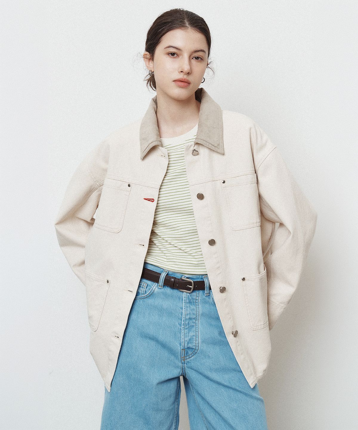 르몽생미셸(LE MONT ST MICHEL) Overfit Color Cotton Work Jacket _Ivory