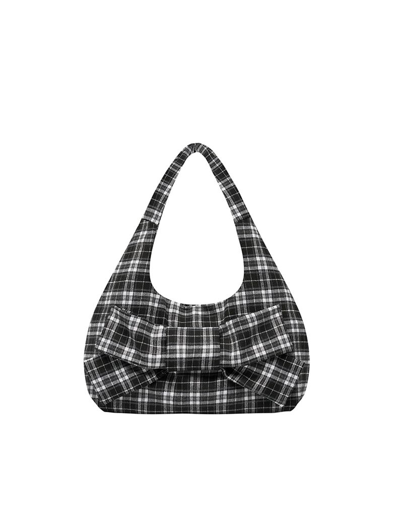 CHECK RIBBON SHOULDER BAG [BLACK]