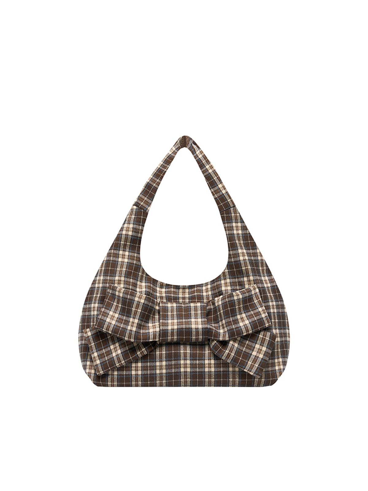 시오(SIO) CHECK RIBBON SHOULDER BAG [BROWN]